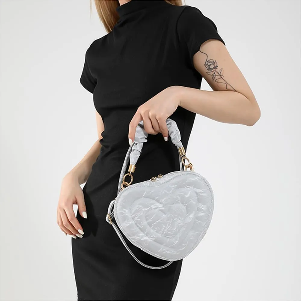 Cute Heart Shape Crossbody Shoulder Bag PU Leather Zip Satchel Purse for Women