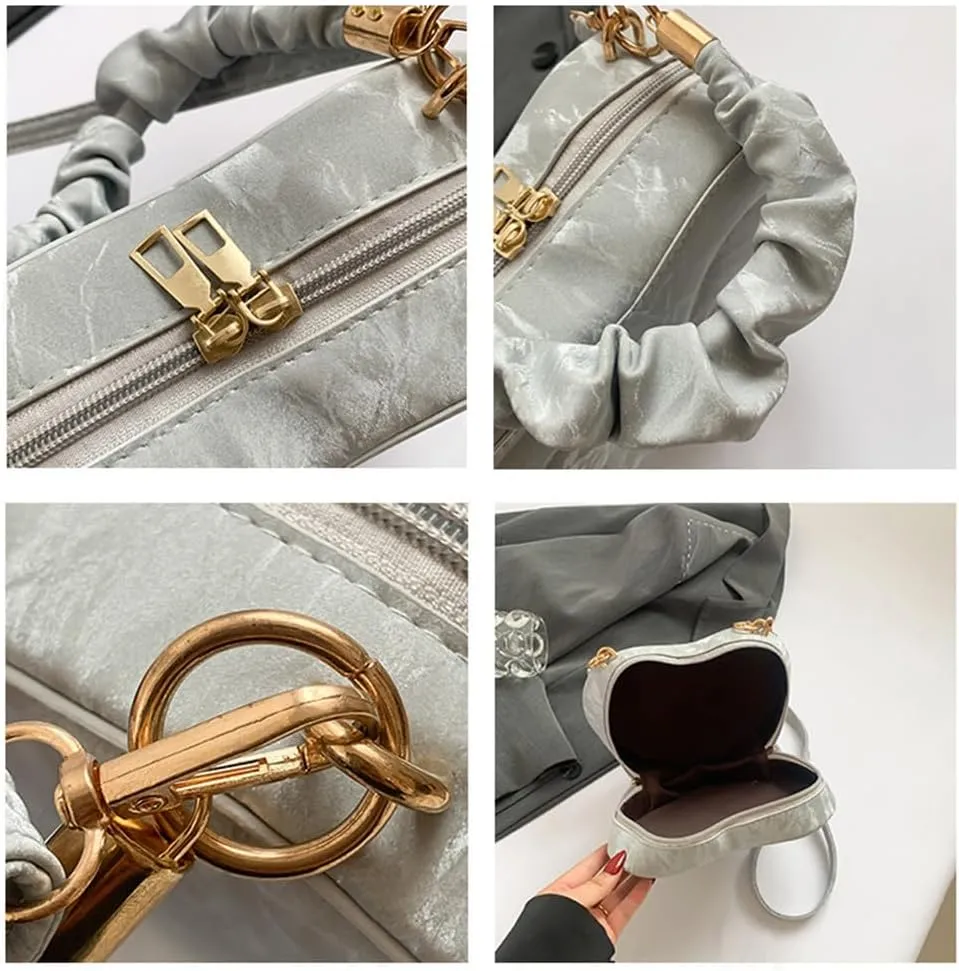 Cute Heart Shape Crossbody Shoulder Bag PU Leather Zip Satchel Purse for Women
