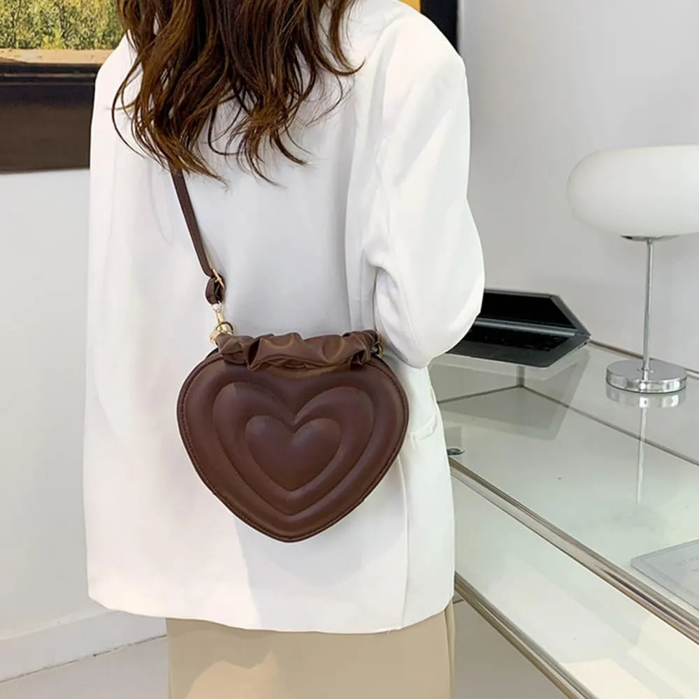 Cute Heart Shape Crossbody Shoulder Bag PU Leather Zip Satchel Purse for Women