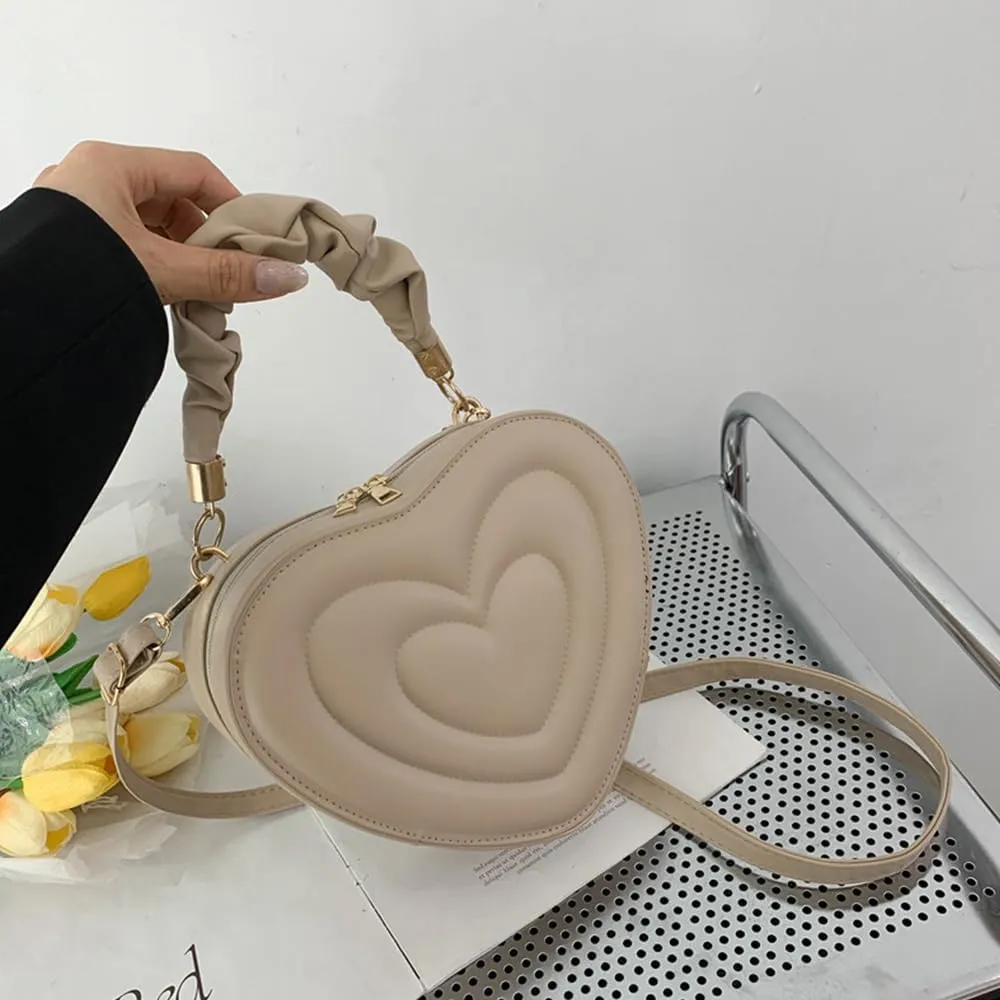 Cute Heart Shape Crossbody Shoulder Bag PU Leather Zip Satchel Purse for Women