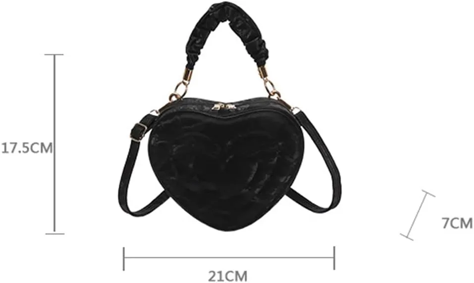 Cute Heart Shape Crossbody Shoulder Bag PU Leather Zip Satchel Purse for Women