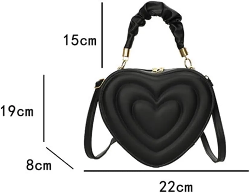 Cute Heart Shape Crossbody Shoulder Bag PU Leather Zip Satchel Purse for Women