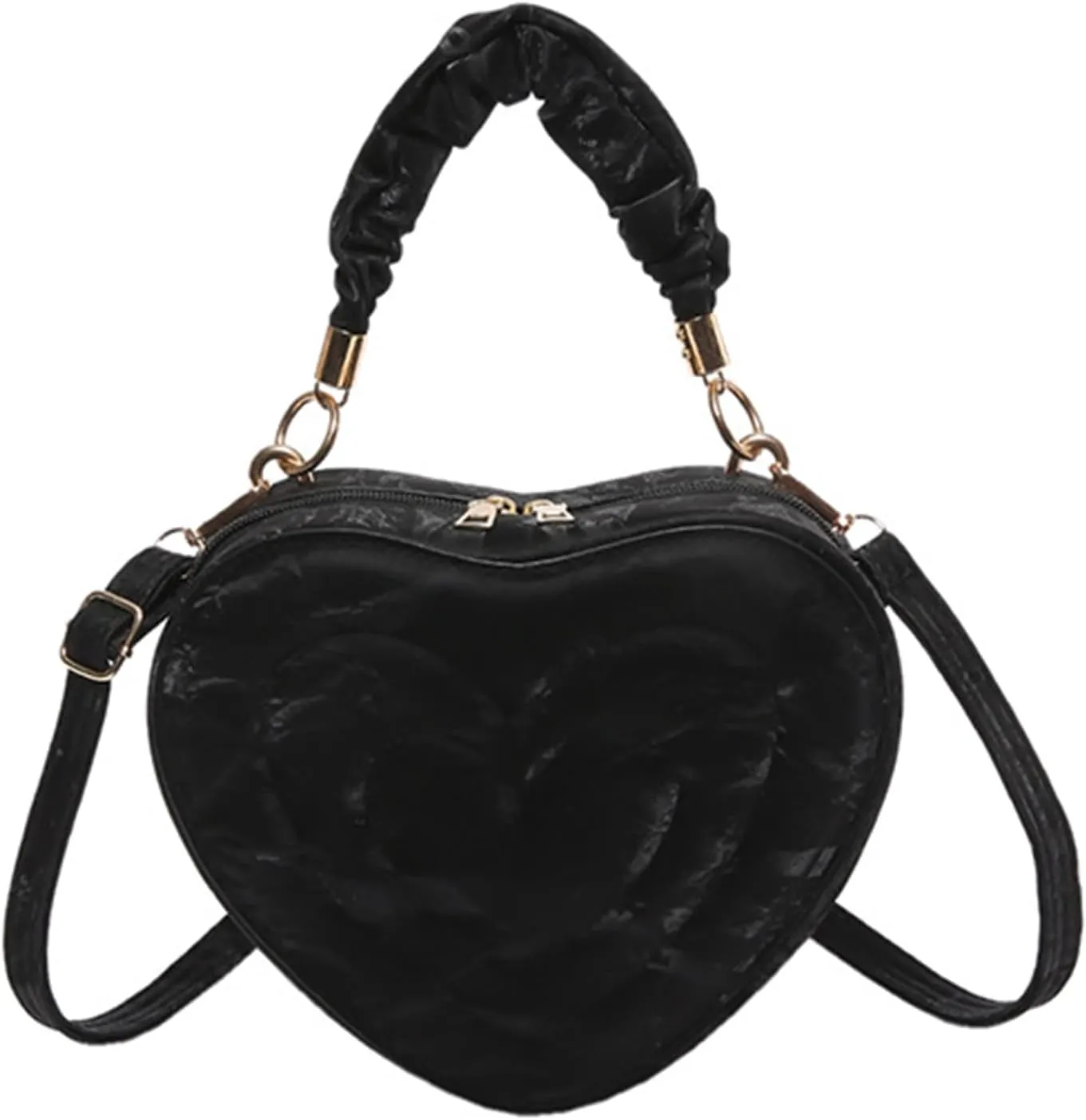 Cute Heart Shape Crossbody Shoulder Bag PU Leather Zip Satchel Purse for Women