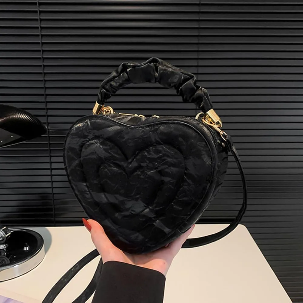 Cute Heart Shape Crossbody Shoulder Bag PU Leather Zip Satchel Purse for Women
