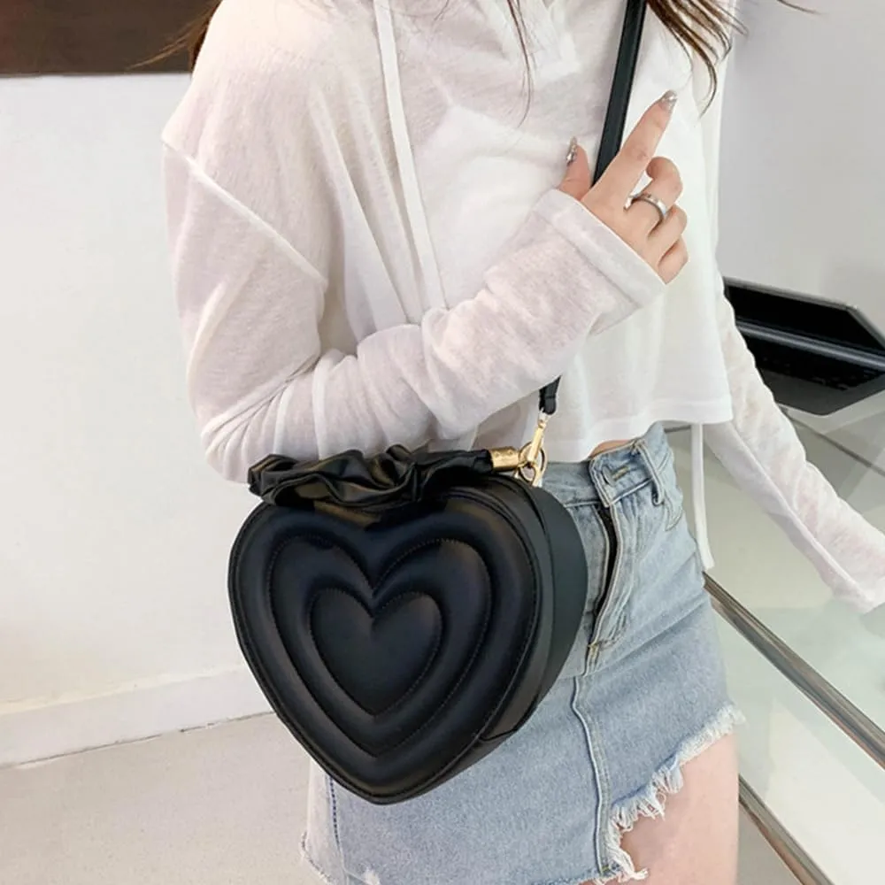 Cute Heart Shape Crossbody Shoulder Bag PU Leather Zip Satchel Purse for Women