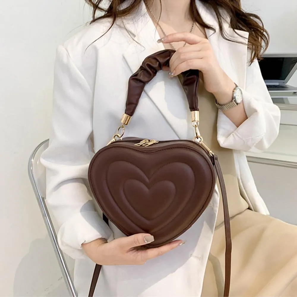 Cute Heart Shape Crossbody Shoulder Bag PU Leather Zip Satchel Purse for Women