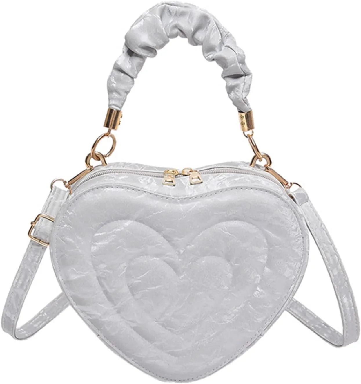 Cute Heart Shape Crossbody Shoulder Bag PU Leather Zip Satchel Purse for Women