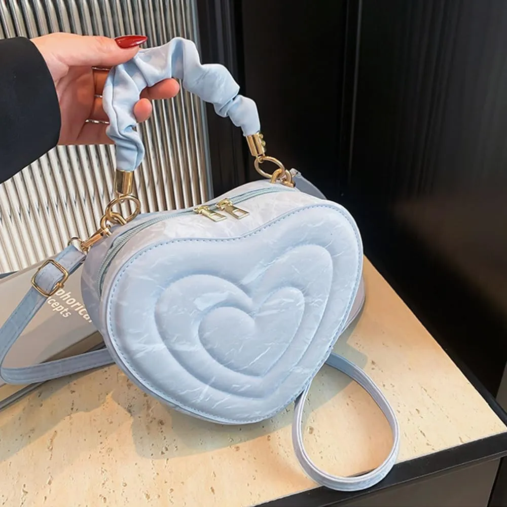 Cute Heart Shape Crossbody Shoulder Bag PU Leather Zip Satchel Purse for Women