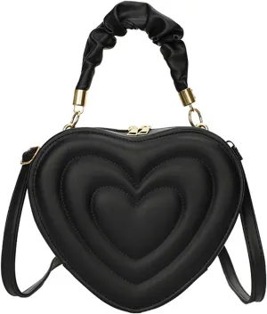 Cute Heart Shape Crossbody Shoulder Bag PU Leather Zip Satchel Purse for Women