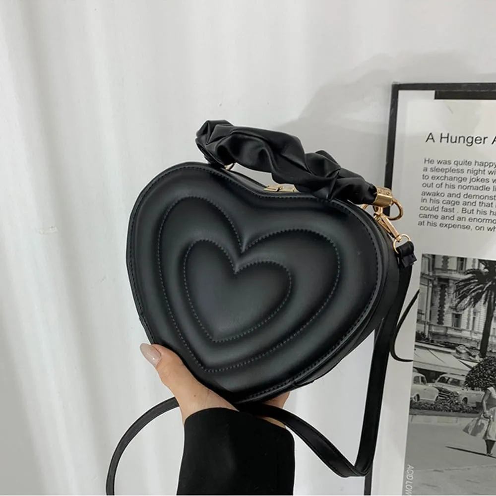 Cute Heart Shape Crossbody Shoulder Bag PU Leather Zip Satchel Purse for Women