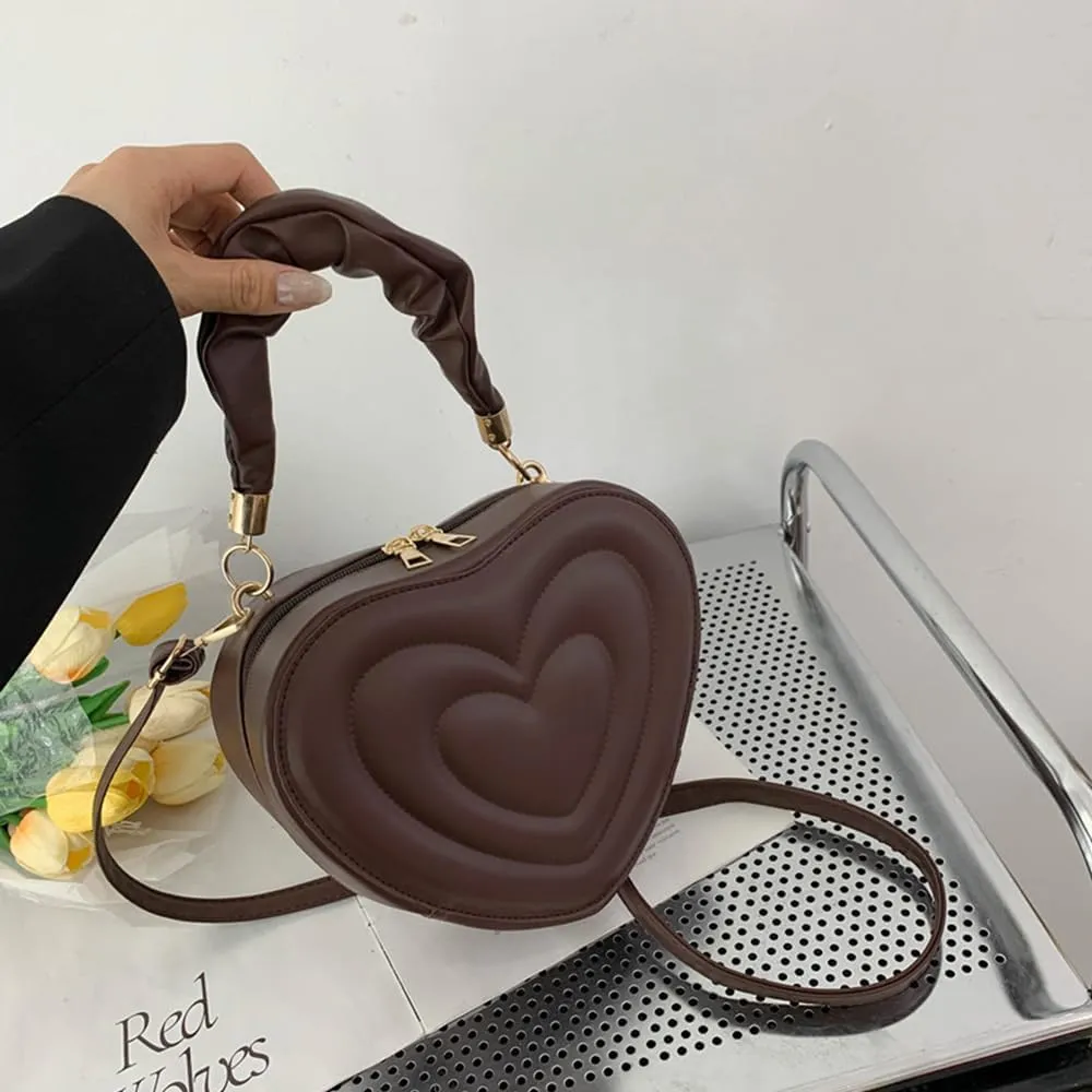 Cute Heart Shape Crossbody Shoulder Bag PU Leather Zip Satchel Purse for Women