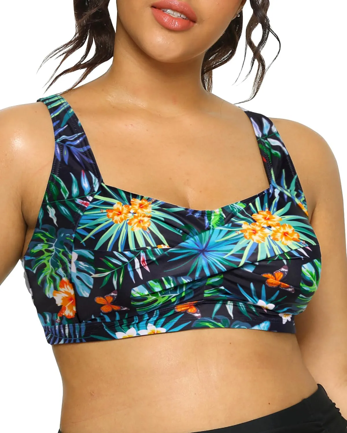 Daci Women Plus Size Push up Bikini Top Only Full Coverage Swimsuit Tops Twist Front Bathing Suit Bra for Large Bust