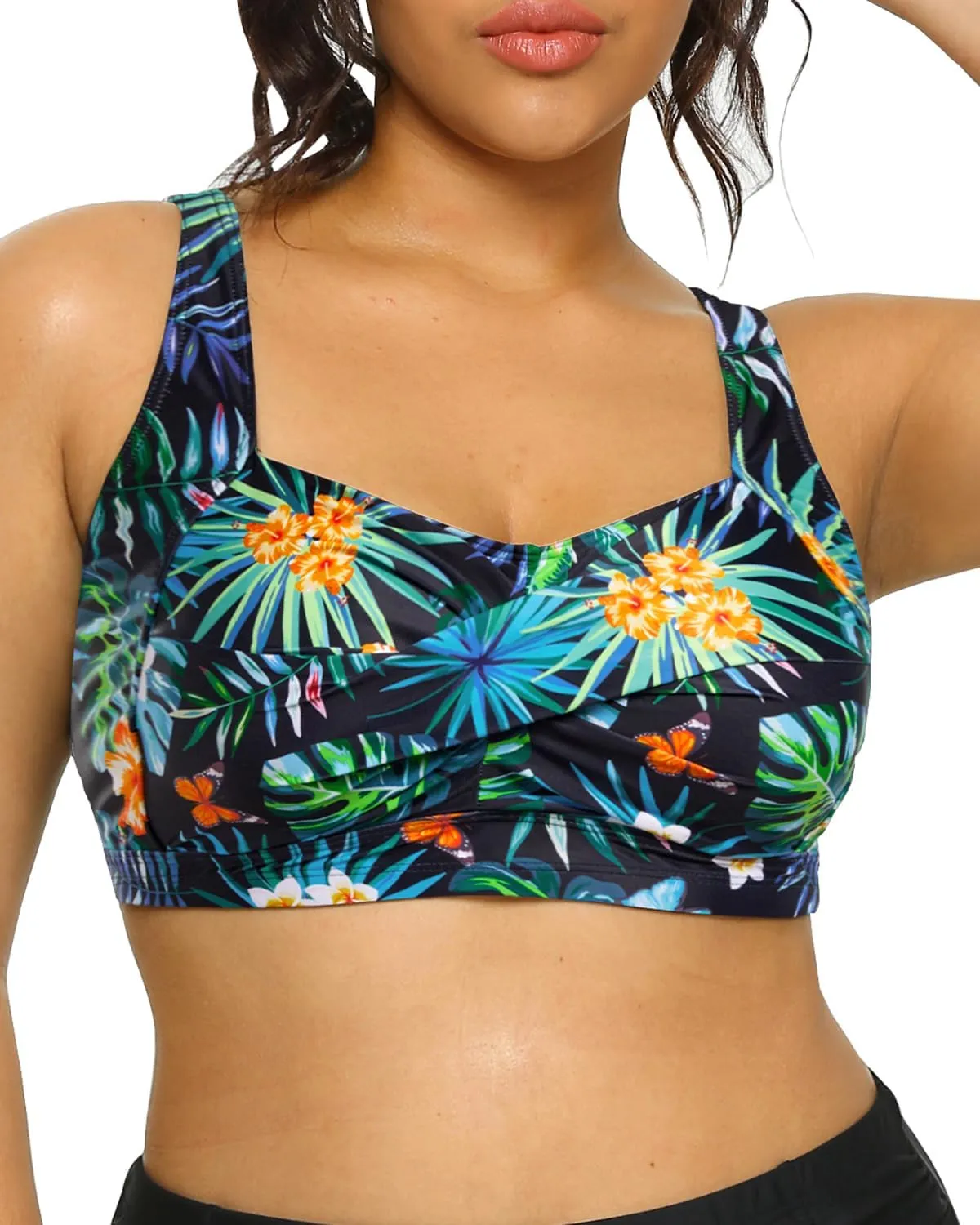 Daci Women Plus Size Push up Bikini Top Only Full Coverage Swimsuit Tops Twist Front Bathing Suit Bra for Large Bust