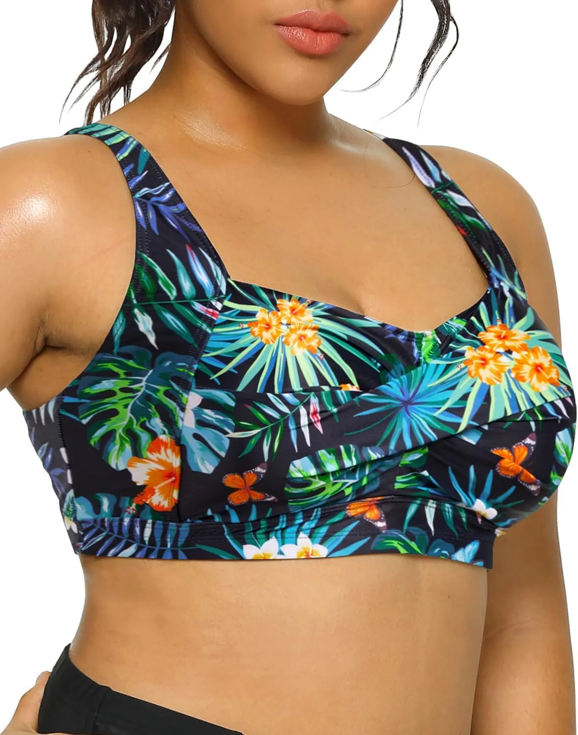 Daci Women Plus Size Push up Bikini Top Only Full Coverage Swimsuit Tops Twist Front Bathing Suit Bra for Large Bust
