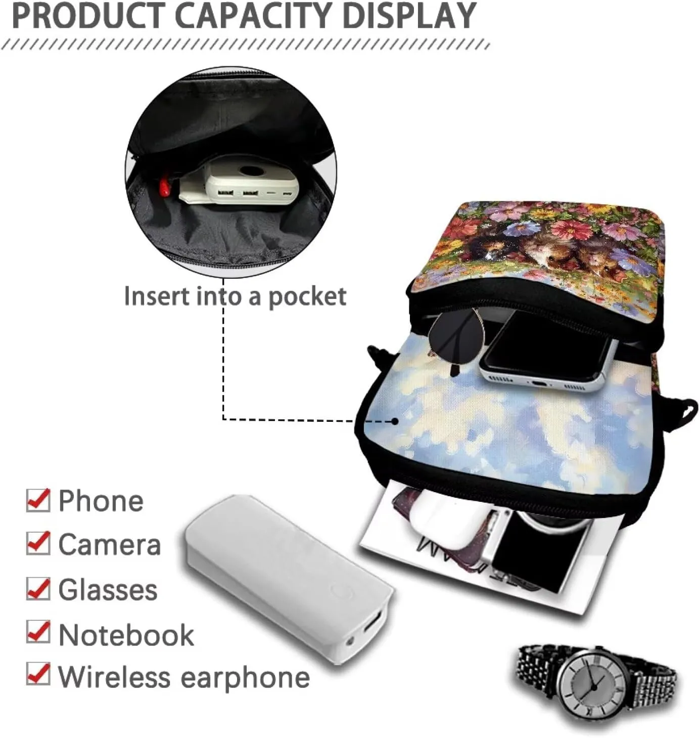 Double Layer Crossbody Bag for Women Lightweight Travel Purse Small Messenger Bags Phone Key Wallet Satchel Clutch