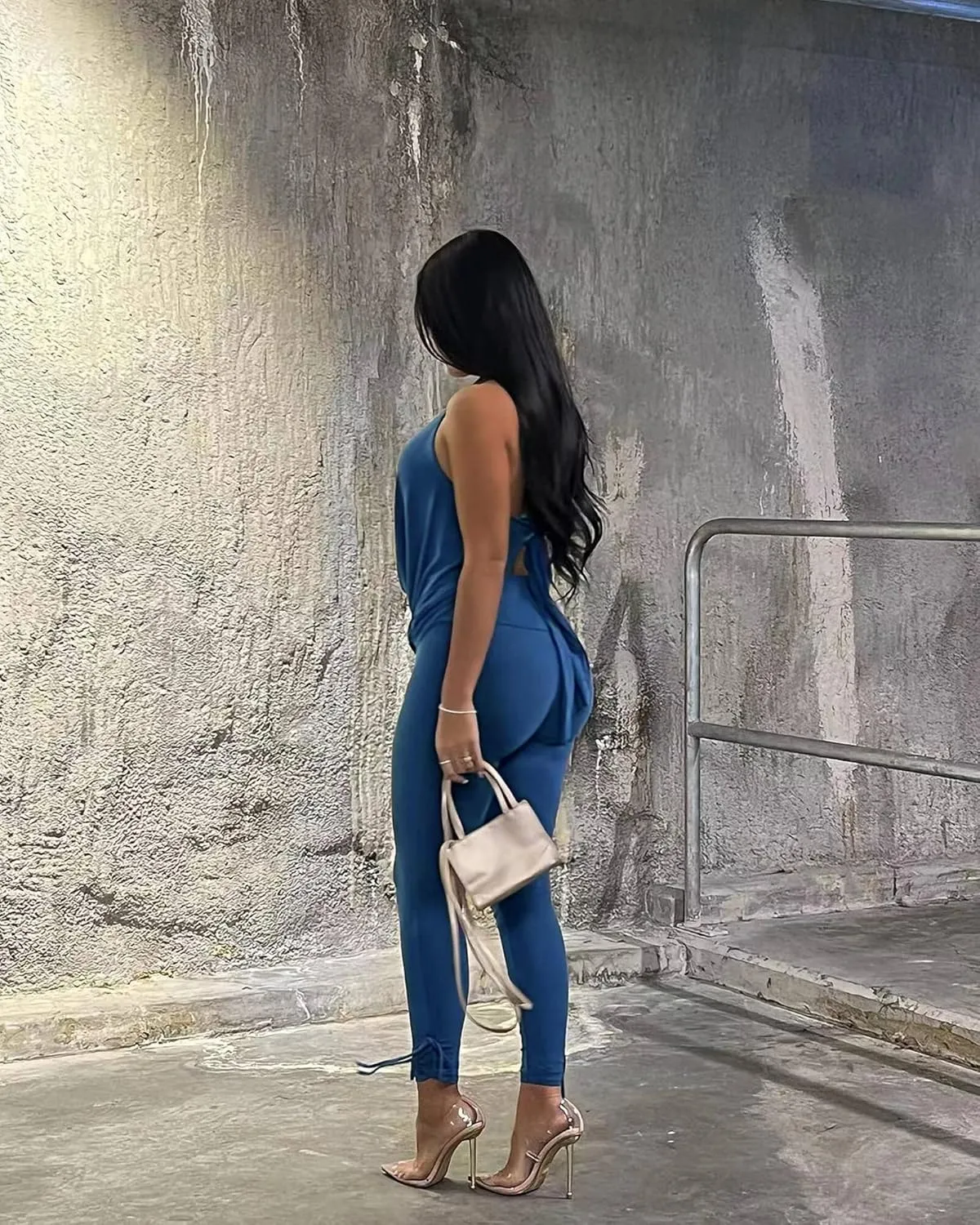 Doweha Women's Sexy Summer Two Piece Outfits Sleeveless Backless Deep V Neck Tank Tops And High Waisted Pants Matching Sets