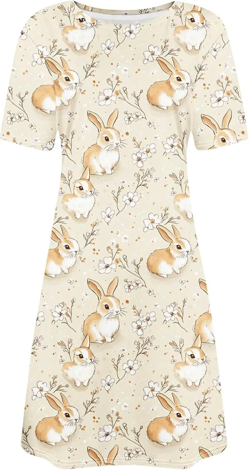 Easter Dress for Women 2025 Sleeveless Funny Printed Mini Dress Easter Cute Rabbit Graphic Casual Dresses Clothes