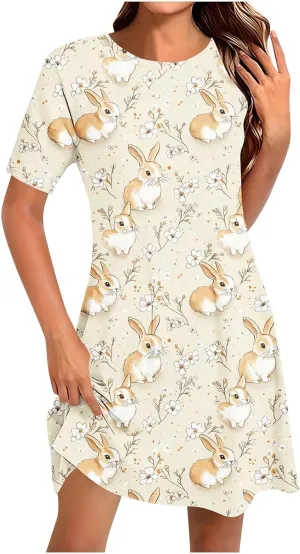 Easter Dress for Women 2025 Sleeveless Funny Printed Mini Dress Easter Cute Rabbit Graphic Casual Dresses Clothes