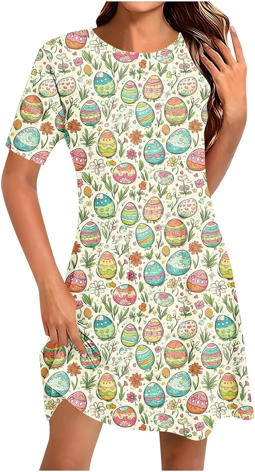 Easter Dress for Women 2025 Sleeveless Funny Printed Mini Dress Easter Cute Rabbit Graphic Casual Dresses Clothes