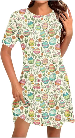 Easter Dress for Women 2025 Sleeveless Funny Printed Mini Dress Easter Cute Rabbit Graphic Casual Dresses Clothes