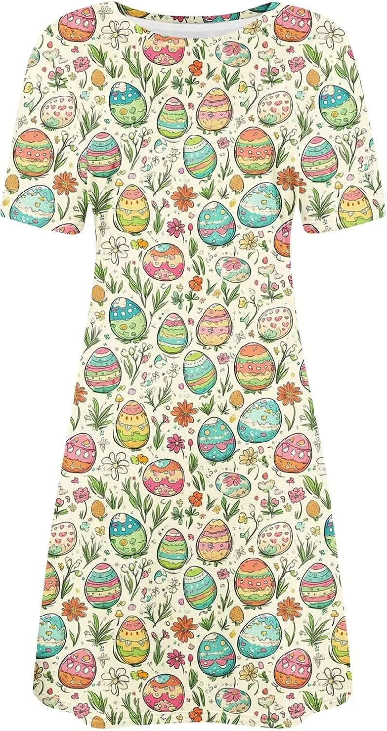 Easter Dress for Women 2025 Sleeveless Funny Printed Mini Dress Easter Cute Rabbit Graphic Casual Dresses Clothes
