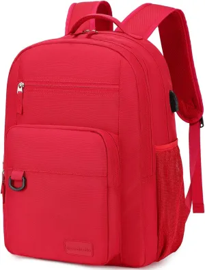ecodudo School Backpack for Men and Women Water Resistant Daypack for College Work 15.6 inch Laptop Bookbag with USB Charging Port (Red)