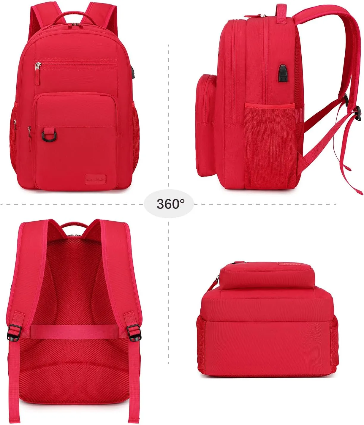ecodudo School Backpack for Men and Women Water Resistant Daypack for College Work 15.6 inch Laptop Bookbag with USB Charging Port (Red)