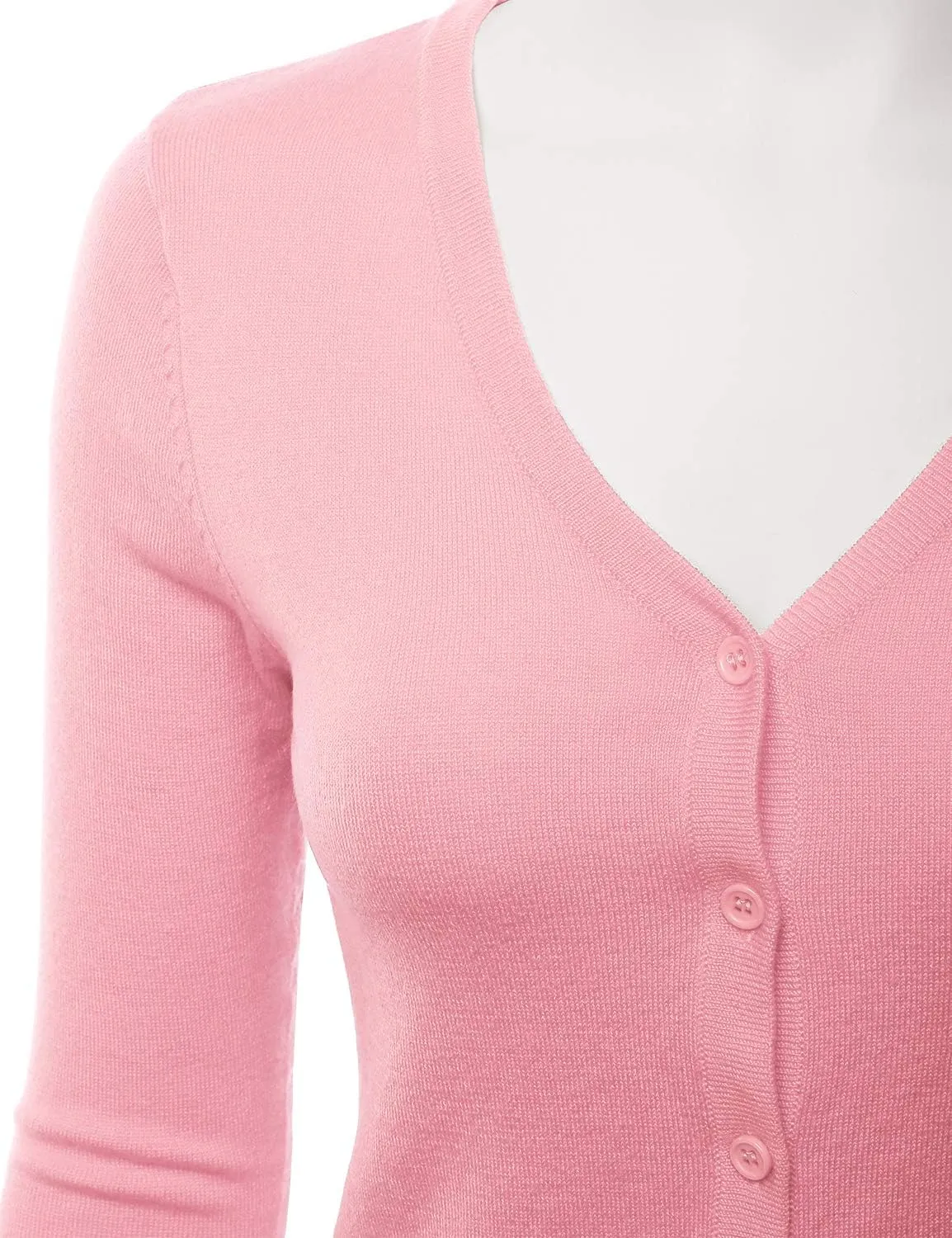 EIMIN Women's 3/4 Sleeve V-Neck Button Down Stretch Knit Cardigan Sweater (S-3X)