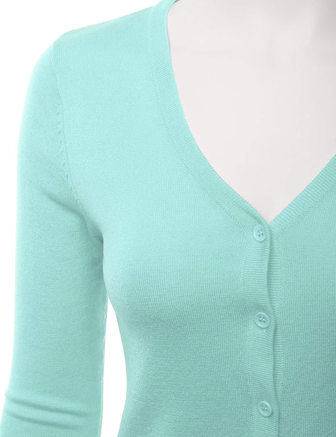 EIMIN Women's 3/4 Sleeve V-Neck Button Down Stretch Knit Cardigan Sweater (S-3X)