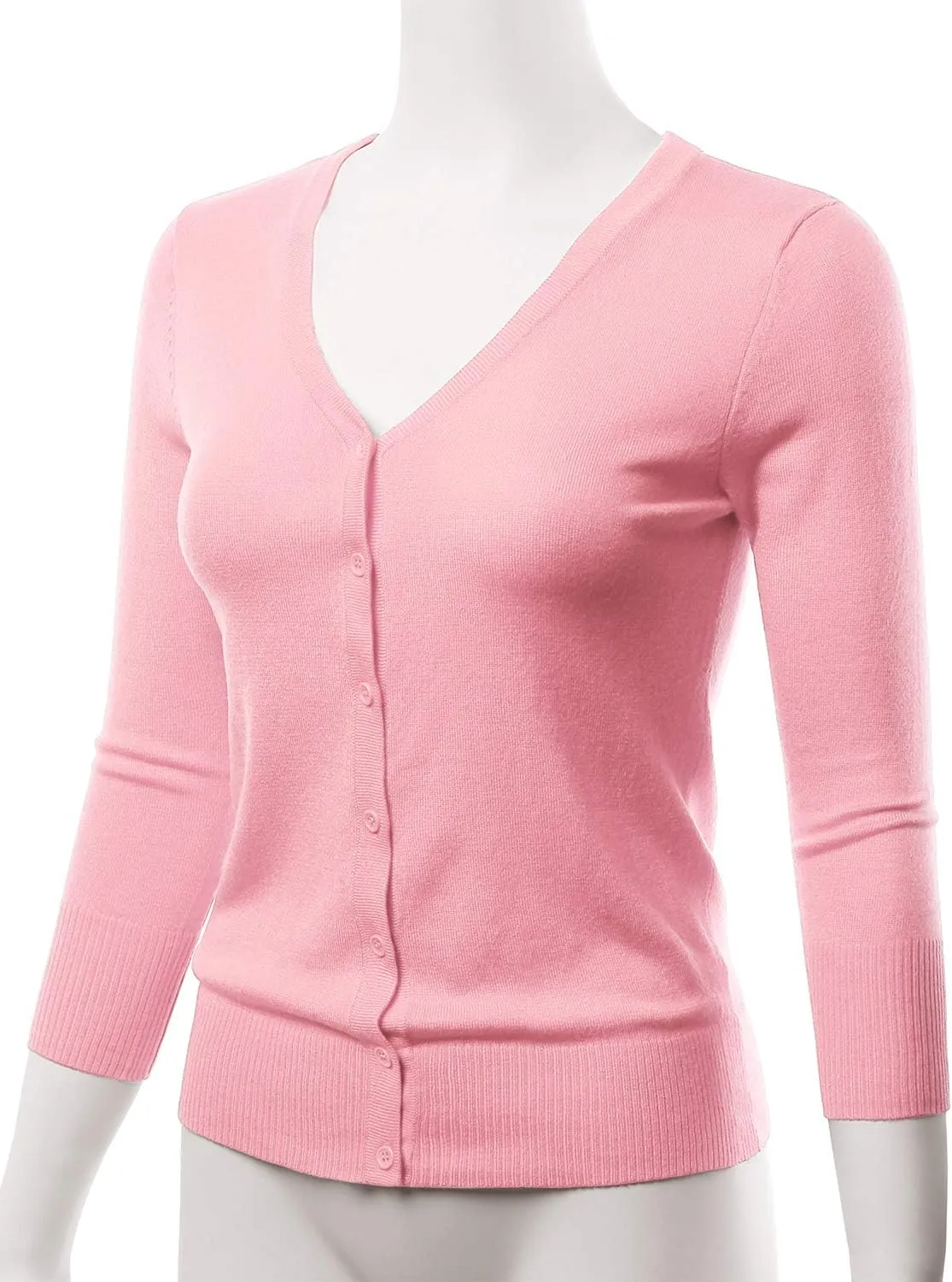 EIMIN Women's 3/4 Sleeve V-Neck Button Down Stretch Knit Cardigan Sweater (S-3X)