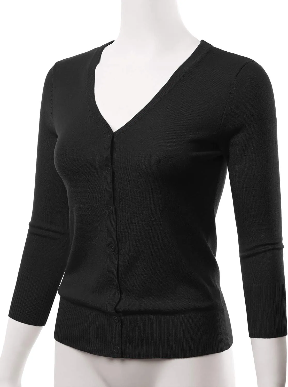 EIMIN Women's 3/4 Sleeve V-Neck Button Down Stretch Knit Cardigan Sweater (S-3X)