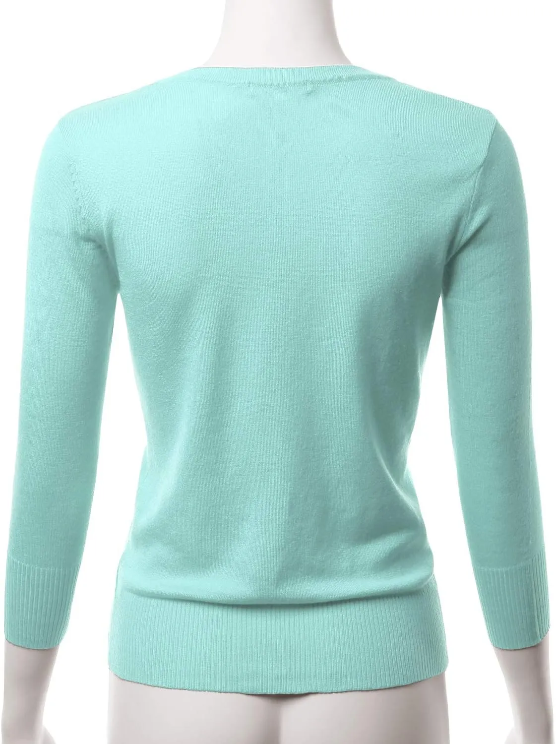 EIMIN Women's 3/4 Sleeve V-Neck Button Down Stretch Knit Cardigan Sweater (S-3X)