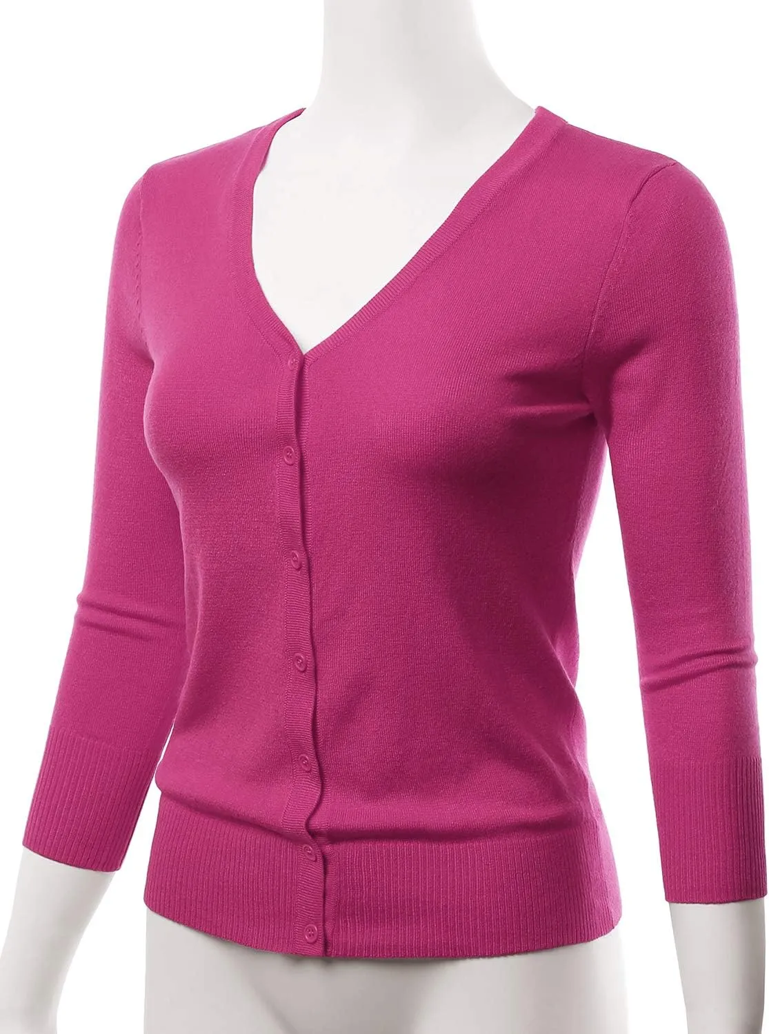 EIMIN Women's 3/4 Sleeve V-Neck Button Down Stretch Knit Cardigan Sweater (S-3X)
