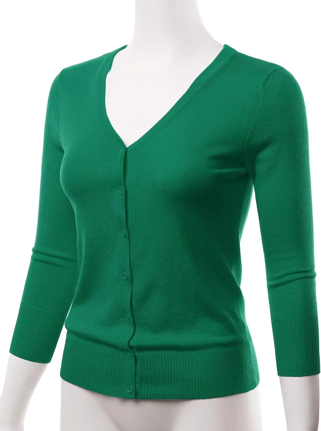 EIMIN Women's 3/4 Sleeve V-Neck Button Down Stretch Knit Cardigan Sweater (S-3X)
