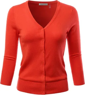 EIMIN Women's 3/4 Sleeve V-Neck Button Down Stretch Knit Cardigan Sweater (S-3X)