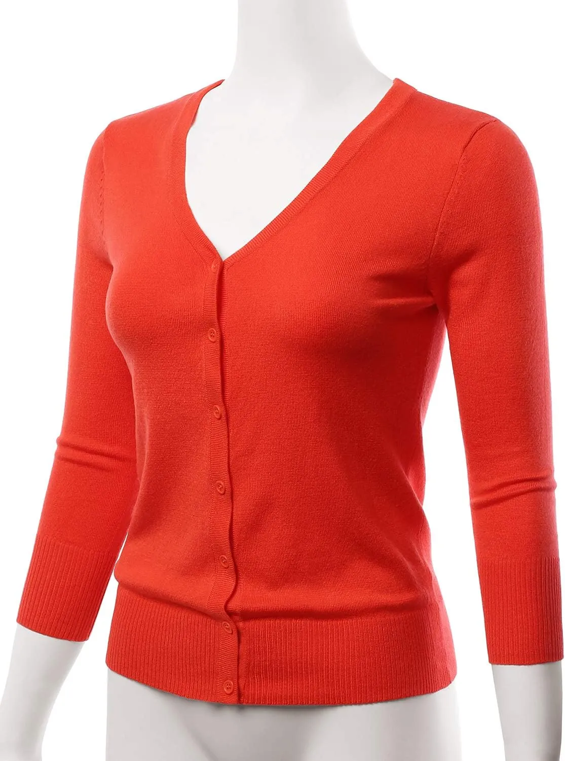 EIMIN Women's 3/4 Sleeve V-Neck Button Down Stretch Knit Cardigan Sweater (S-3X)