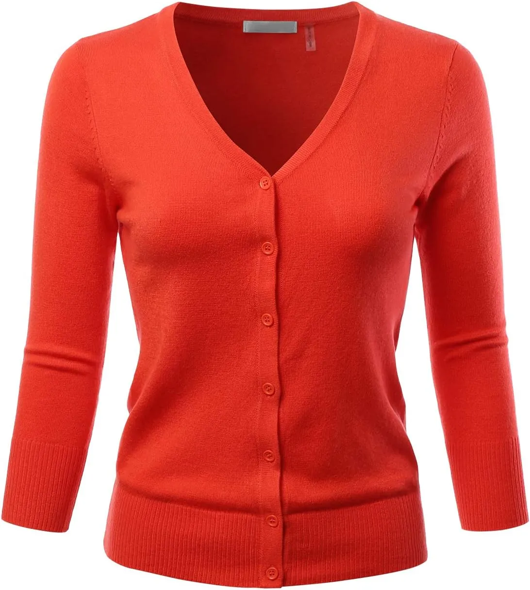 EIMIN Women's 3/4 Sleeve V-Neck Button Down Stretch Knit Cardigan Sweater (S-3X)