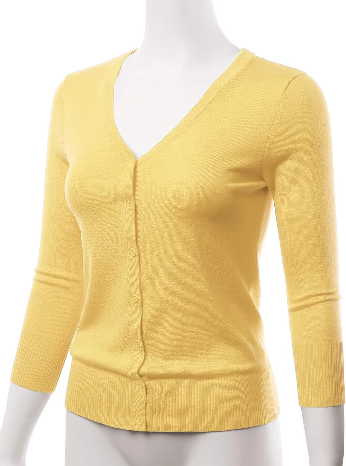 EIMIN Women's 3/4 Sleeve V-Neck Button Down Stretch Knit Cardigan Sweater (S-3X)