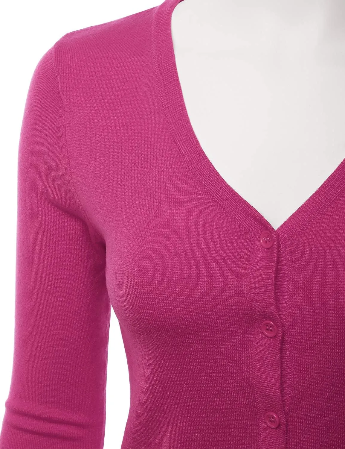 EIMIN Women's 3/4 Sleeve V-Neck Button Down Stretch Knit Cardigan Sweater (S-3X)