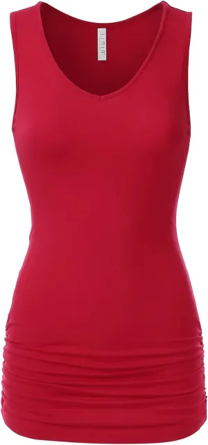 EIMIN Women's V-Neck Cami Sleeveless Stretch Comfy Shirring Tank Top (S-3XL)