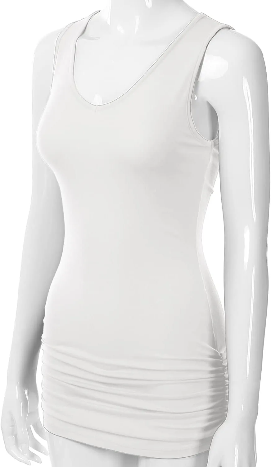 EIMIN Women's V-Neck Cami Sleeveless Stretch Comfy Shirring Tank Top (S-3XL)