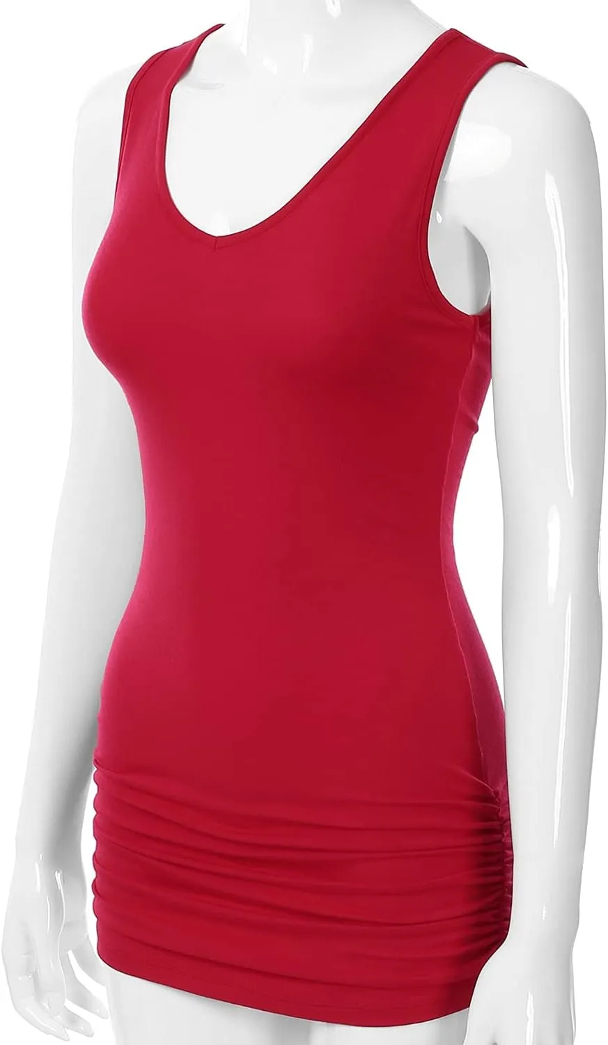 EIMIN Women's V-Neck Cami Sleeveless Stretch Comfy Shirring Tank Top (S-3XL)