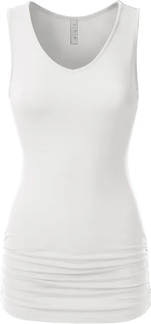 EIMIN Women's V-Neck Cami Sleeveless Stretch Comfy Shirring Tank Top (S-3XL)