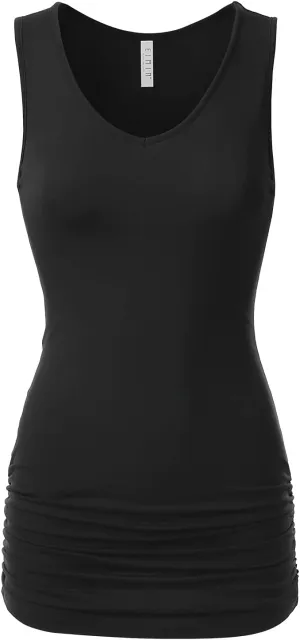 EIMIN Women's V-Neck Cami Sleeveless Stretch Comfy Shirring Tank Top (S-3XL)