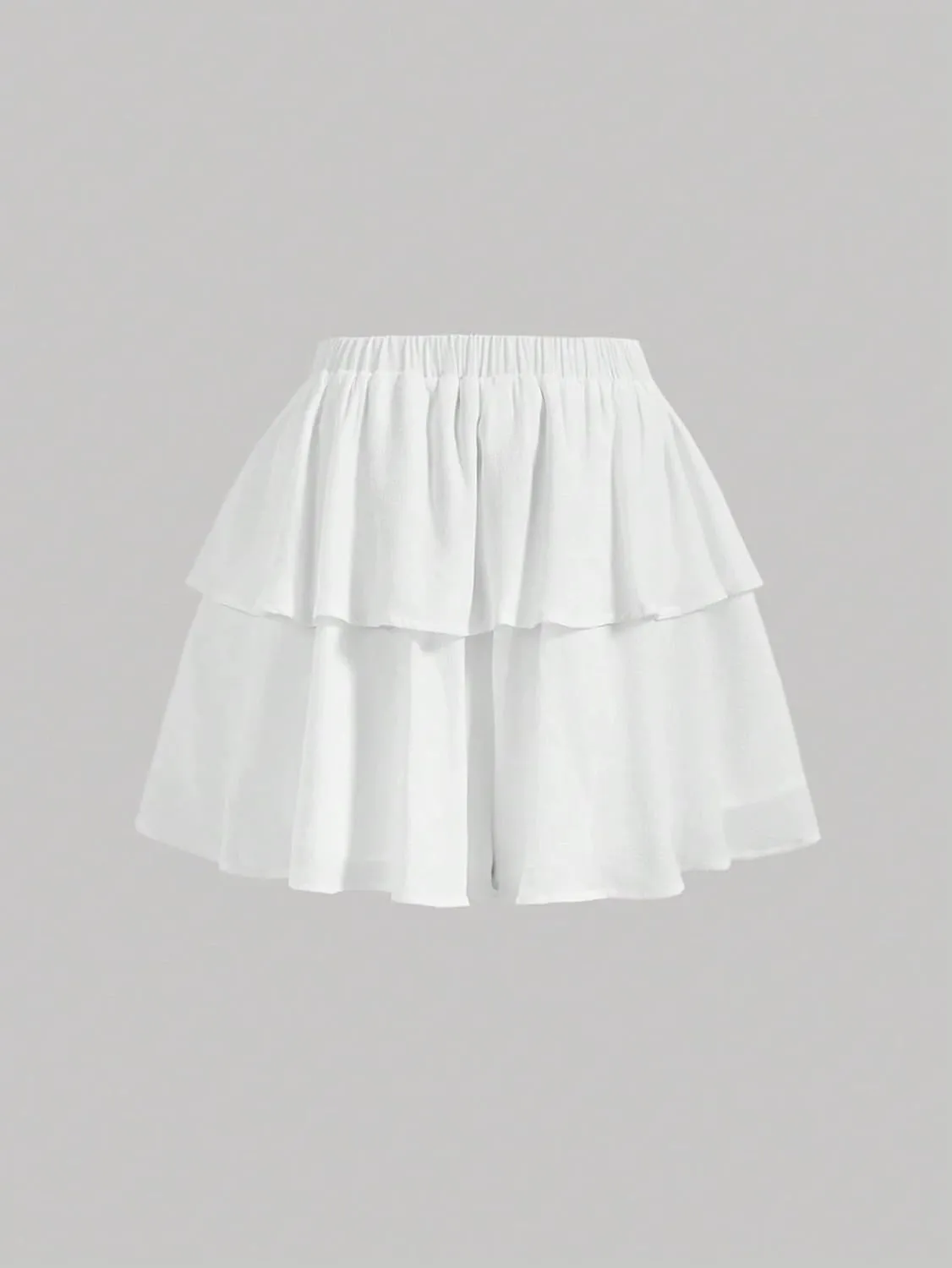 Elastic Waist Two Layer Hem Skort Shorts for Women