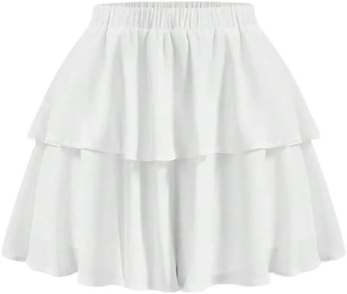 Elastic Waist Two Layer Hem Skort Shorts for Women