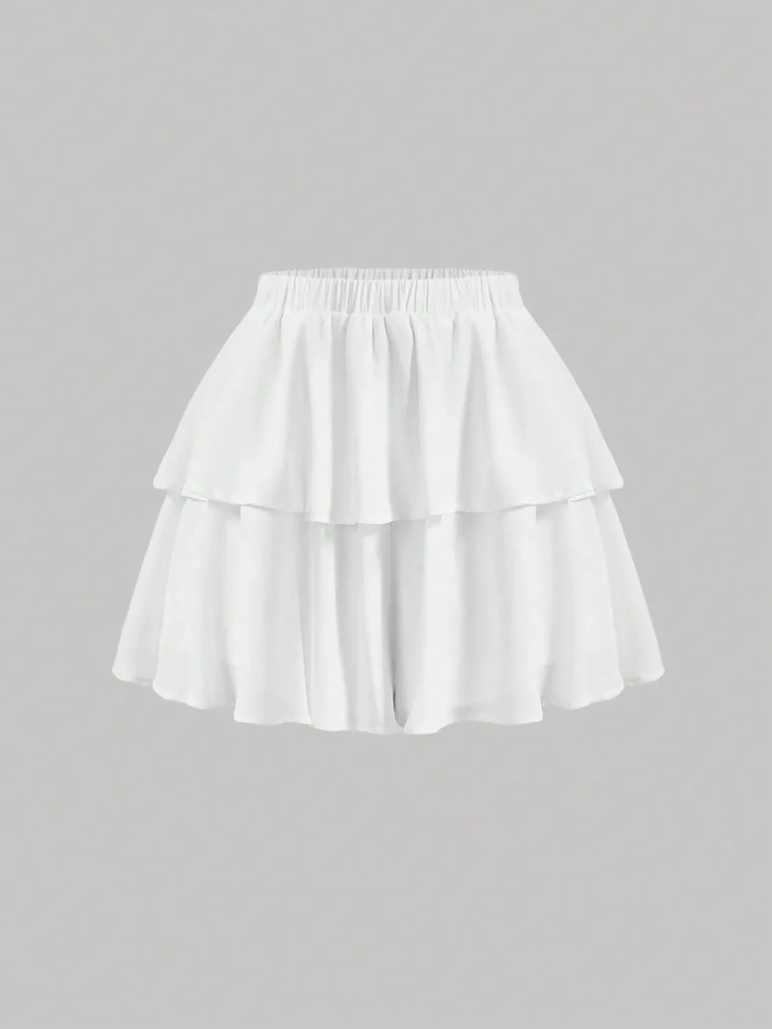 Elastic Waist Two Layer Hem Skort Shorts for Women