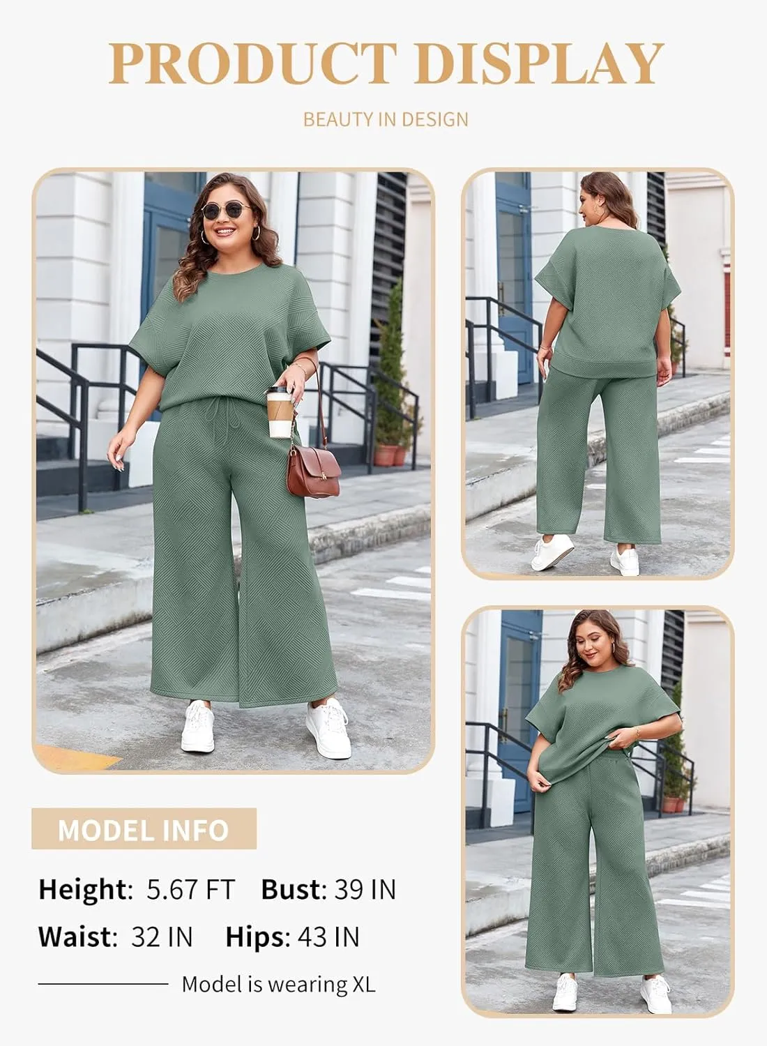 Eytino Womens Plus Size Sweatsuits Casual Short Sleeve Tops High Waist Wide Leg Pants 2 Piece Tracksuit Lounge Sets(1X-5X)