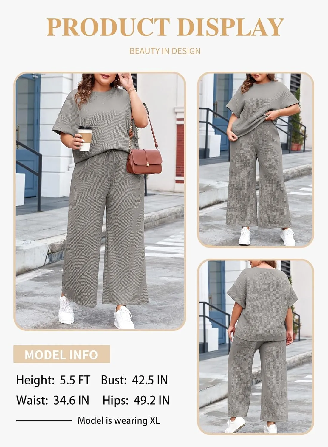 Eytino Womens Plus Size Sweatsuits Casual Short Sleeve Tops High Waist Wide Leg Pants 2 Piece Tracksuit Lounge Sets(1X-5X)