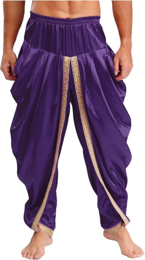FEESHOW Men's Elastic Waist Harem Pants Dhoti Pants Baggy Palazzo Trousers Arabian Prince Costume